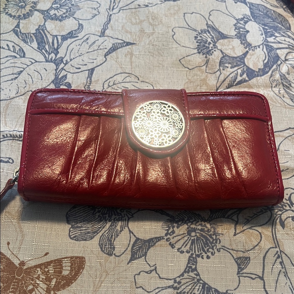 Brighton Red Leather Wallet with Silver Medallion